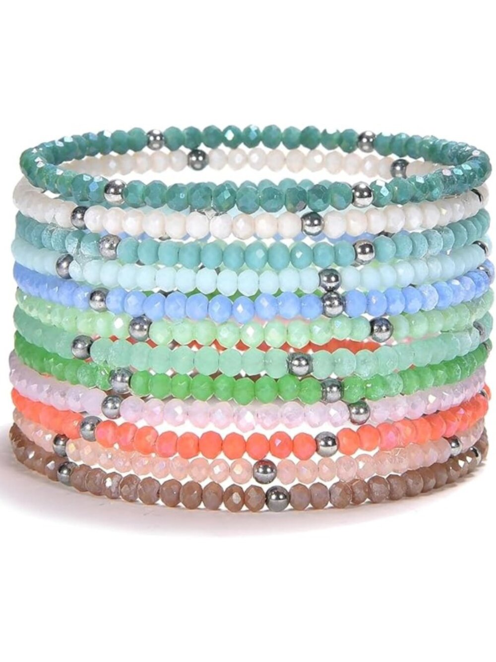 Colorful Multi-Layer Crystal Bracelets Set of 12 - Stackable Women's Jewelry
